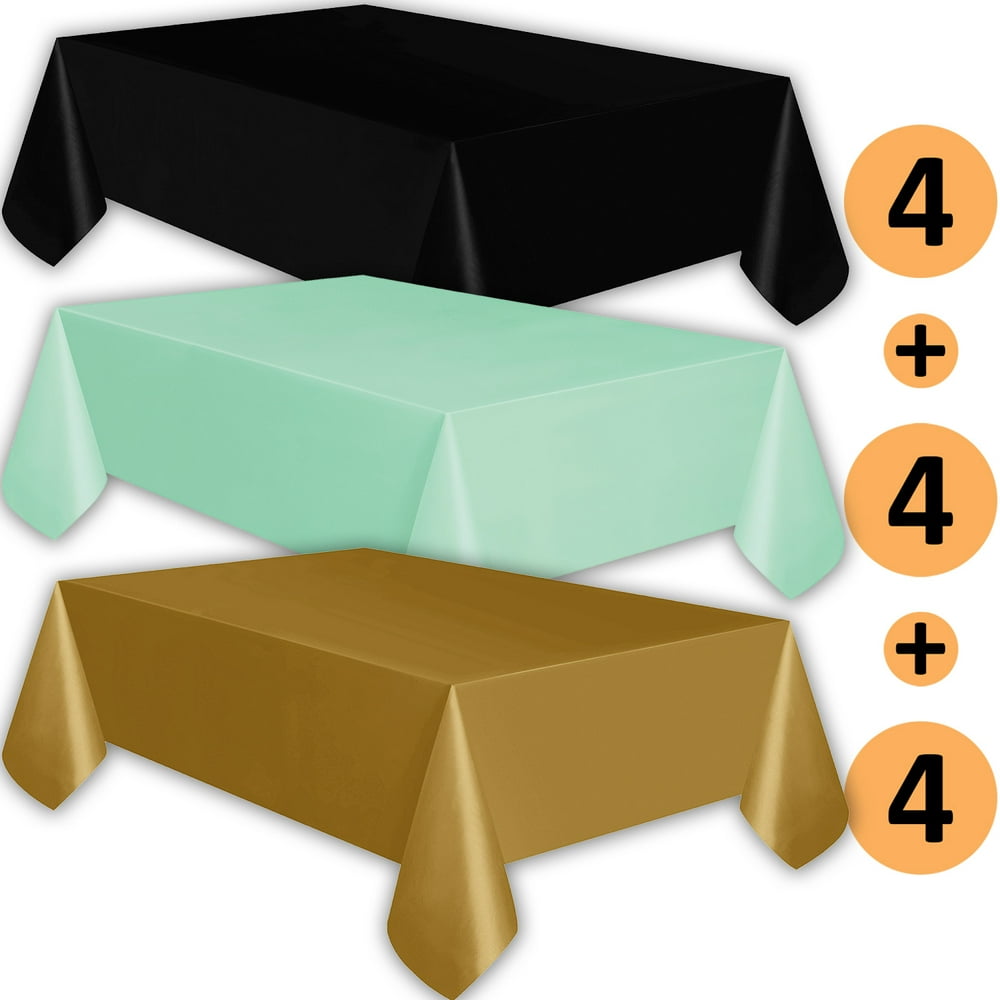 12 Plastic Tablecloths Black, Mint, Gold Premium Thickness