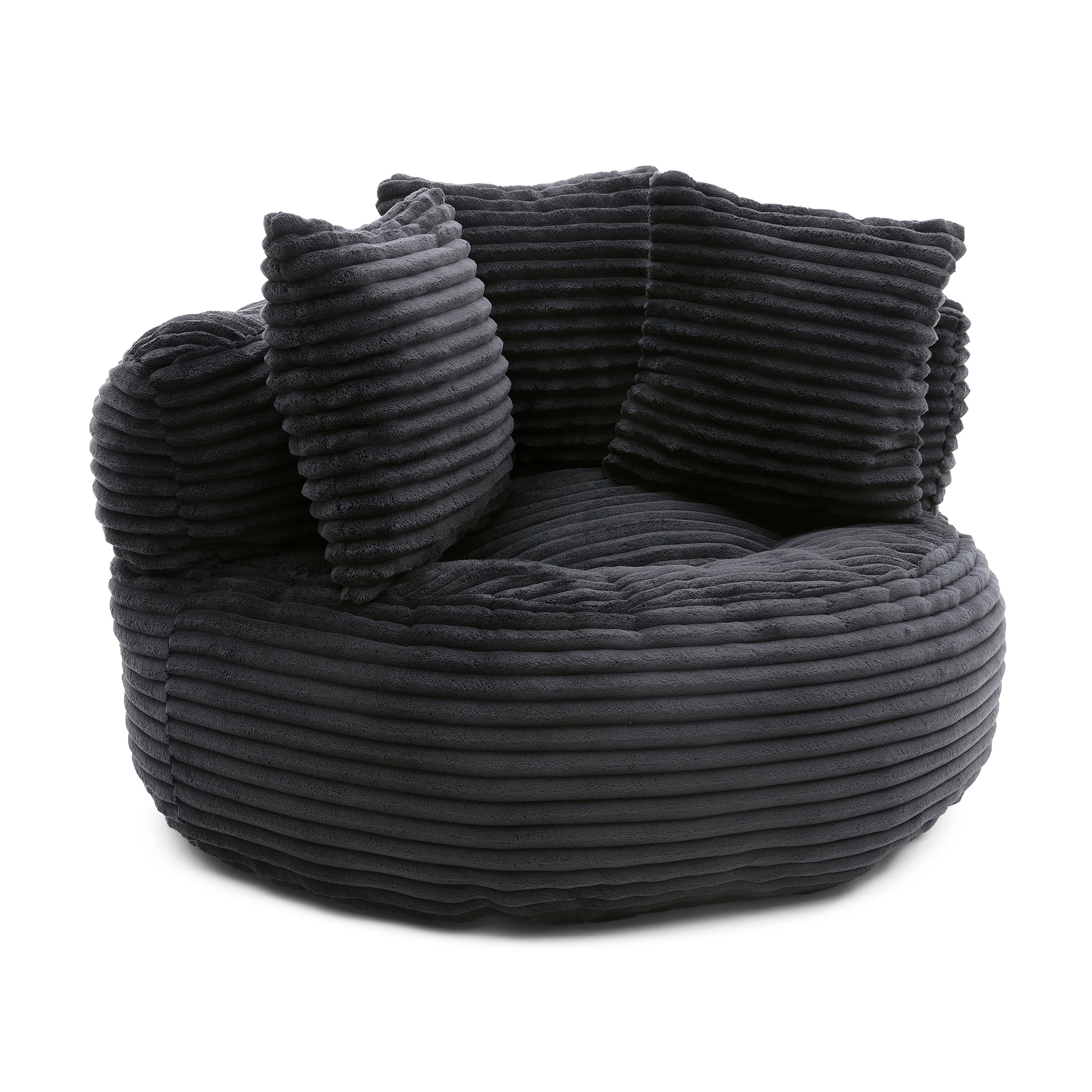Miniyam 45"x40"x24" Corduroy Bean Bag Sofa, High-Resilience Foam, Ergonomic Armrests (Black)