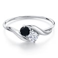thumbnail image 3 of Gem Stone King 10K White Gold Round Black Onyx and White Zirconia Ring for Women (0.45 Cttw, Round 3.5MM, Gemstone December Birthstone, Size 7), 3 of 6