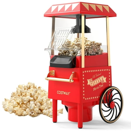 Costway Retro Hot Air Popcorn Maker 1200W, Oil-Free & Fat-Free, Makes 12 Cups for Home