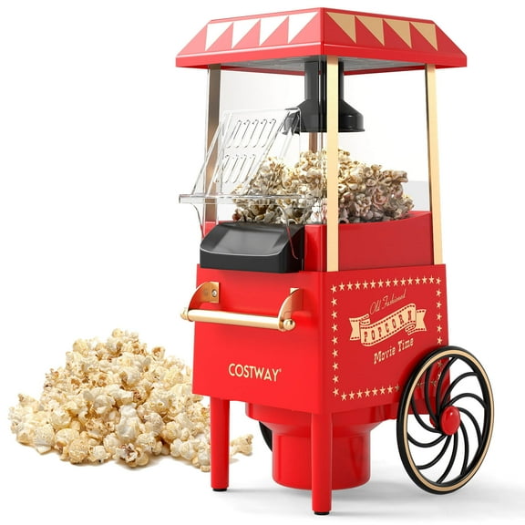 Costway Retro Hot Air Popcorn Maker 1200W, Oil-Free & Fat-Free, Makes 12 Cups for Home