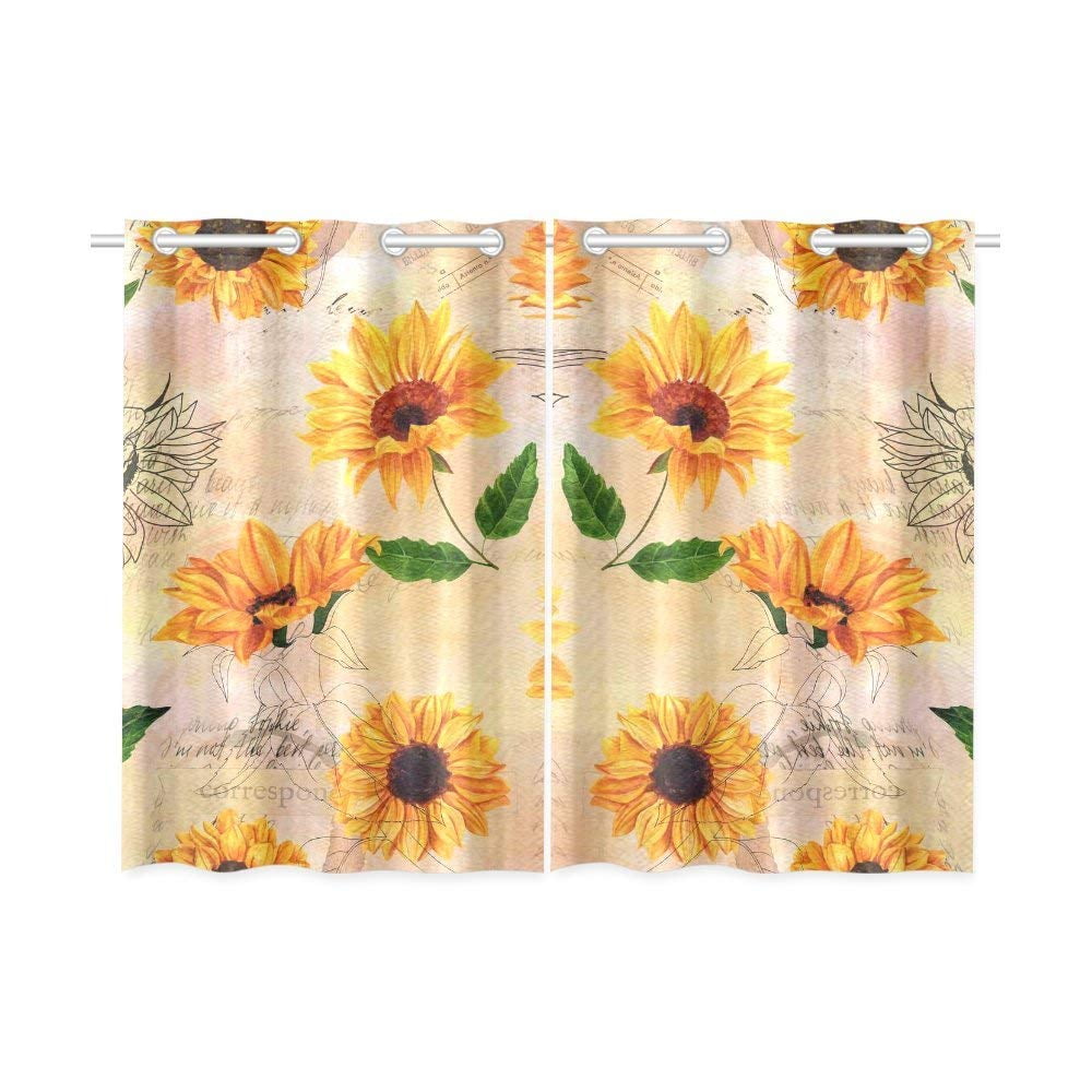 Bees and Dragonfly Kitchen Curtains 2 Panel Set Decor Window Drapes Sunflower 