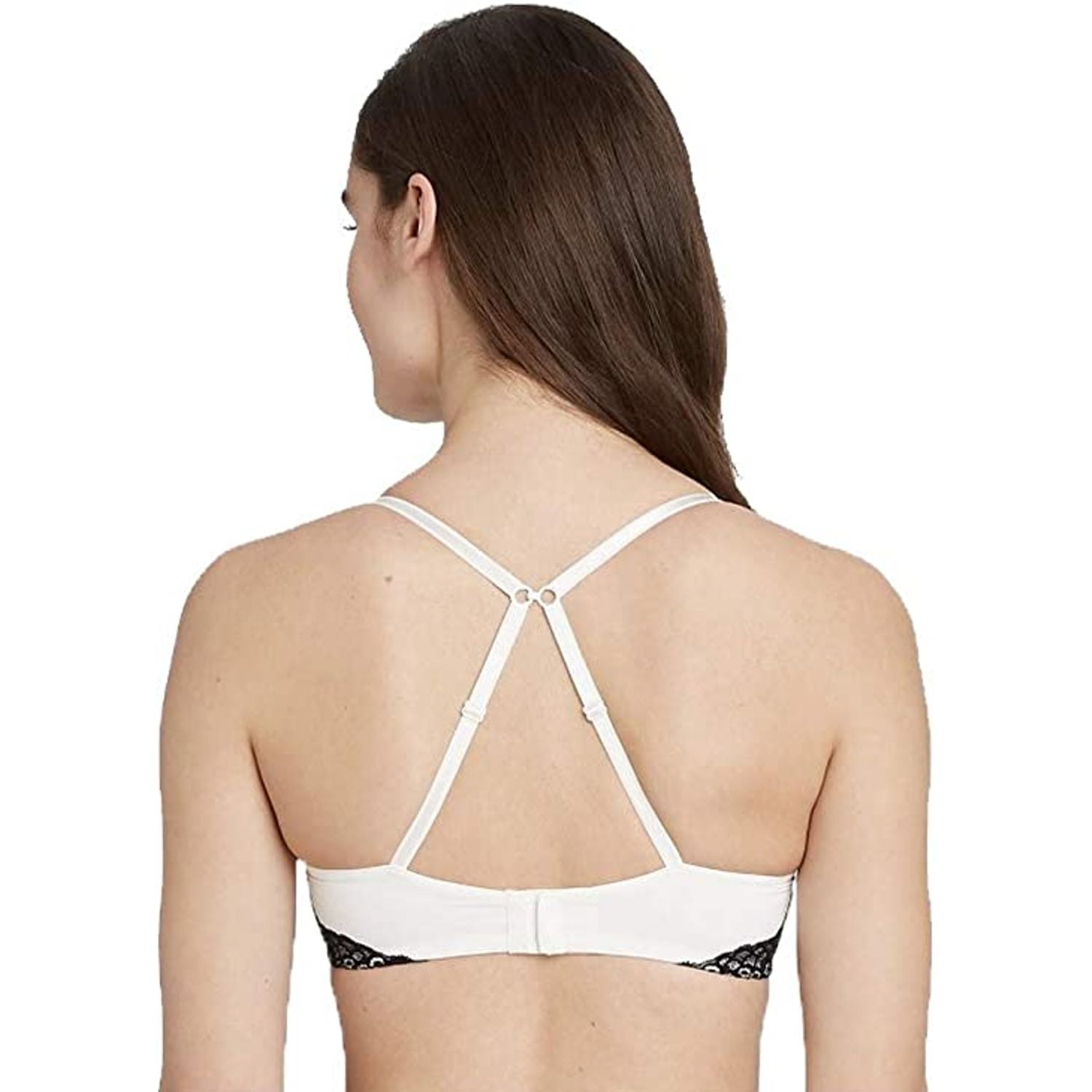 AUDEN Women's Bliss Lightly Lined Wirefree Bra with Lace In White/Black,  32DD 