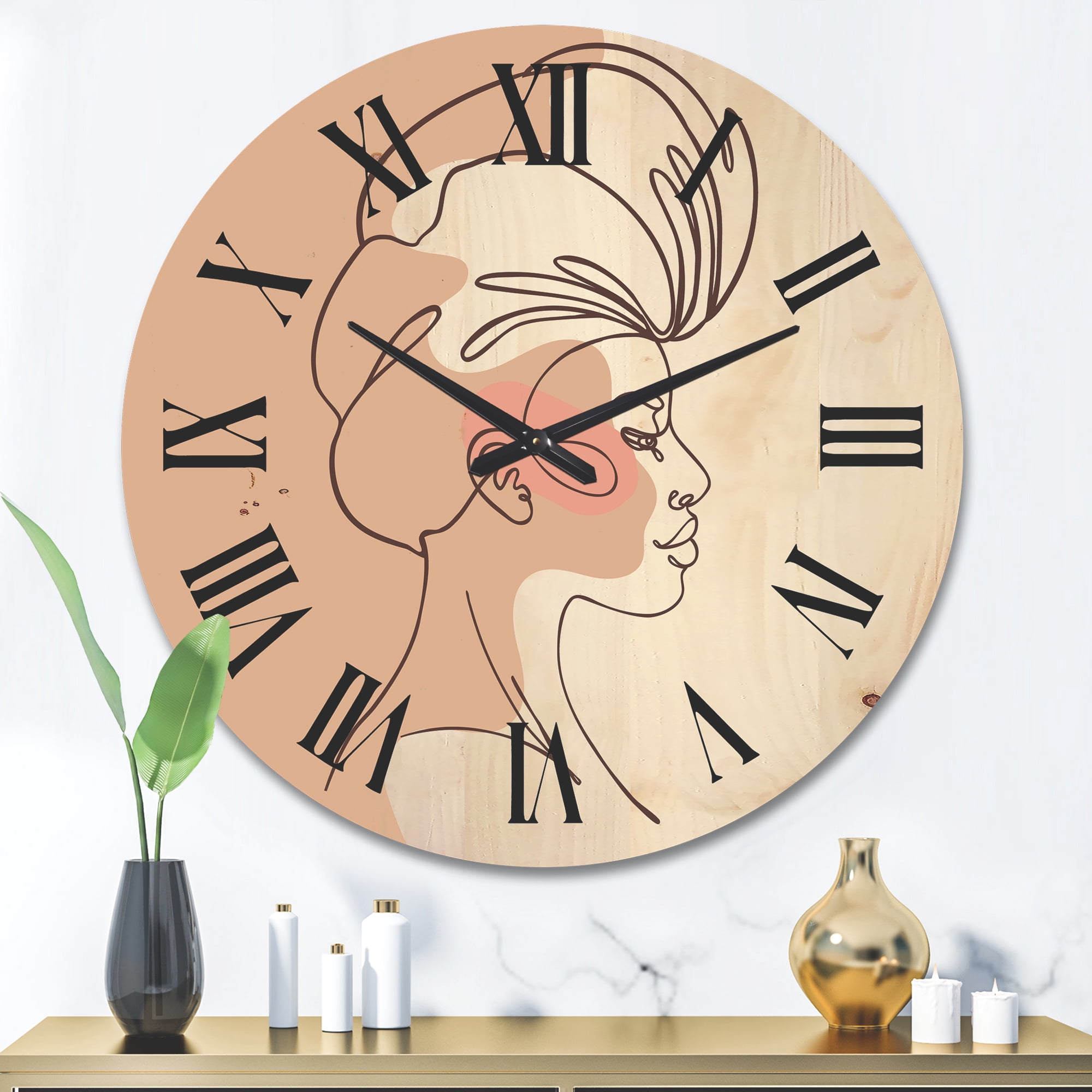 Designart 'One Line Portrait of Afro American Woman II' Modern Wood Wall Clock