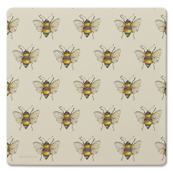 Thirstystone "Bee Pattern" Decorative Cork Backed Stone Trivet 8" Square