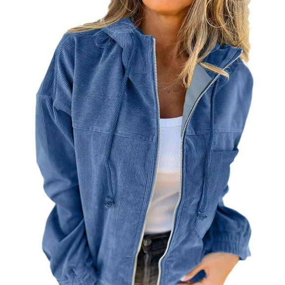 Women's Street Retro Fashion Casual Hooded Solid Color Jacket With Pocket Jacket