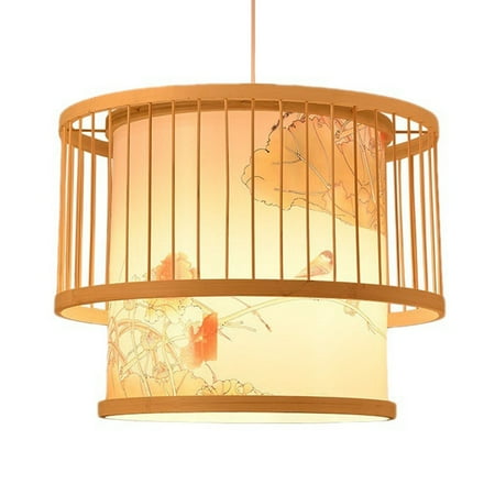 

Pendant Light E27 Chinese Wood Weaving Retro Zen Hanging Ceiling Light Fixture with Faux Sheepskin Lampshade for Home Hotel Tea Room 111V to 240V