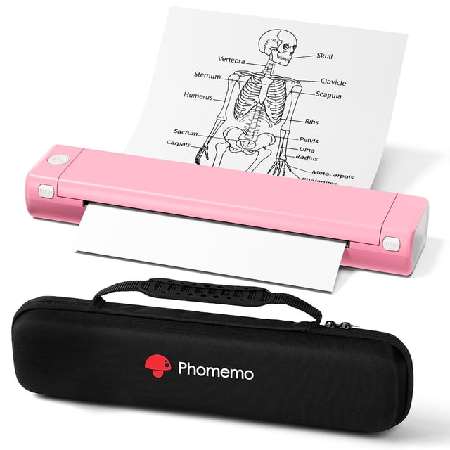 Impresora portátil Phomemo M08F inalámbrica Bluetooth rosa con funda