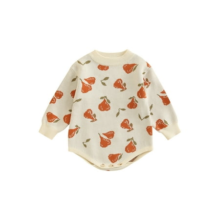 

Peyakidsaa Baby Girl Boy Crewneck Sweatshirts Long Sleeve Round Neck Fruit Print Loose Knit Pullover Tops/Bodysuit/Overalls