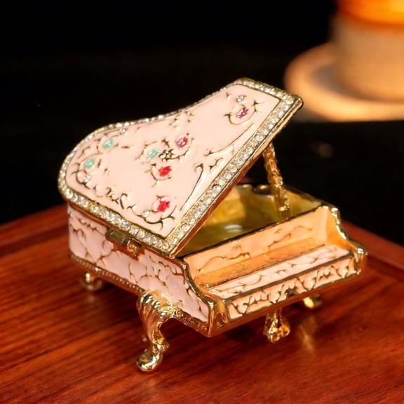 1 Pc Mini Retro Piano Shaped Enamel Jewelry Box - Zinc Alloy Trinket Storage for Rings, Earrings & Necklaces, Decorative Desktop Ornament for Home & Vanity
