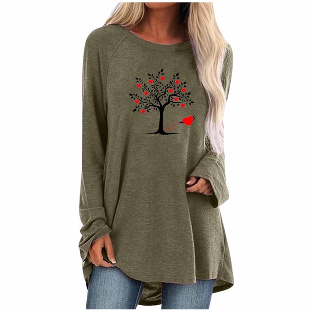 Pompotops Mode T-Shirt Décontracté à Manches Longues Col Rond Imprimé Blouse Tops Liquidation