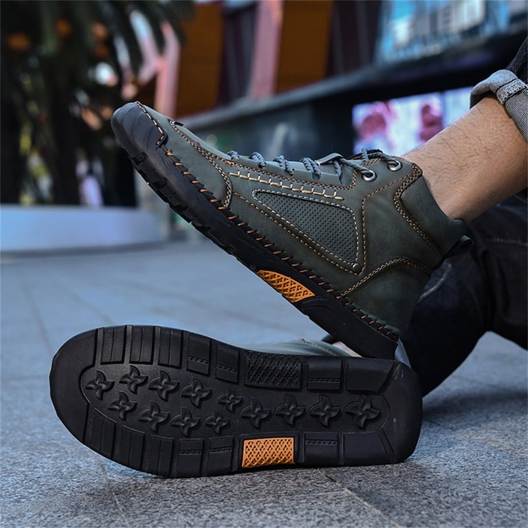 Men's Waterproof Leather Boots,Wide Toe Box Ankle Boots with Cushioned Insole,Comfortable Non-Slip Outdoor Walking Shoes