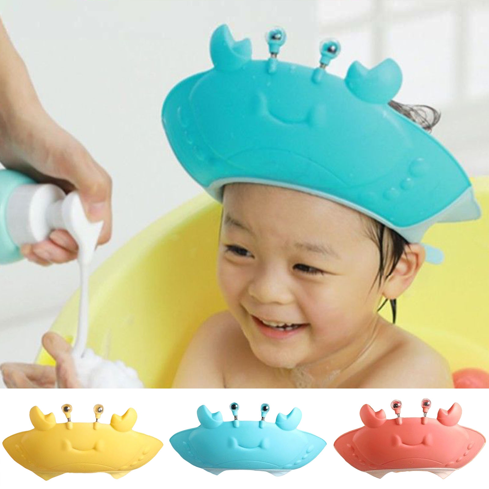 Meidiya Kids Shampoo Cap Cute Adjustable Foldable Boys Girls Crab Shape