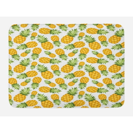 Non Sweet Fruit Yellow and White Bath Mat, Pineapples Tropical Climate Fruits Sweet Ripe Juicy Food, Non-Slip Plush Mat Bathroom Kitchen Laundry Room Decor, 29.5 X 17.5 Inches, Earth Yellow Green White, Ambesonne ()