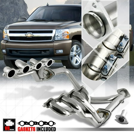 SS Long Tube Exhaust Header Manifold+Y-Pipe for Chevy/GMC GMT900 4.8/5.3/6.0 V8 07 08 09 10 11 12