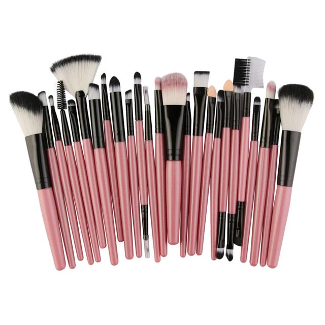 Paquete de 25 Pinceles de Maquillaje Macarena Pinceles cosméticos para maquillaje Rosa negro