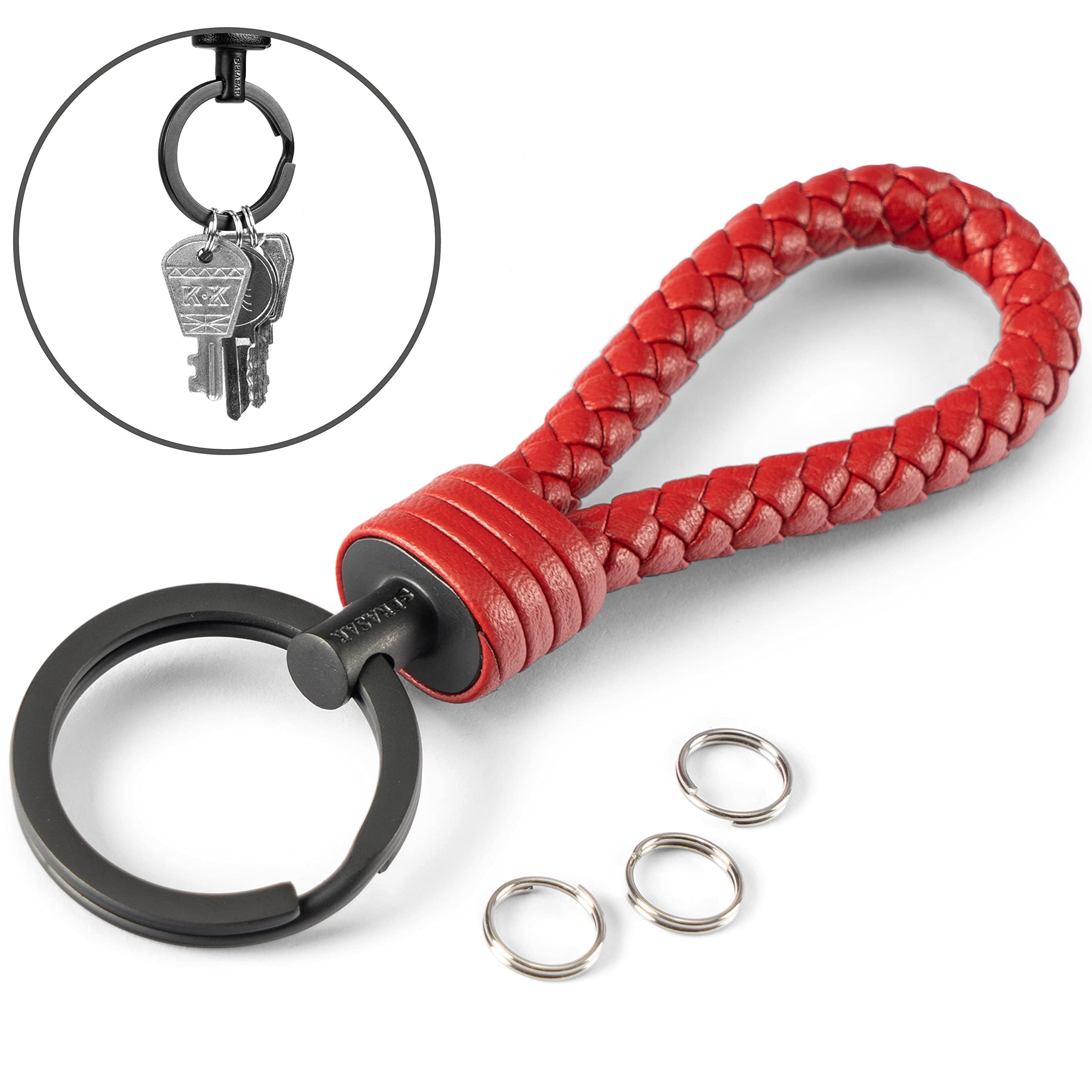 SERASAR Leather Key Holder [Strong] Red, Key Chains for Car Keys Keyrings
