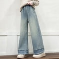 thumbnail image 2 of JLMSPLWG Girls Wide Leg Jeans with Pink Bows Kids Preppy High Waist Pants Tween Girls Vintage Cute Loose Trendy Jean Teen Girls Gradient Color Baggy Denim Jean with Pockets Girl Clothes, 2 of 9