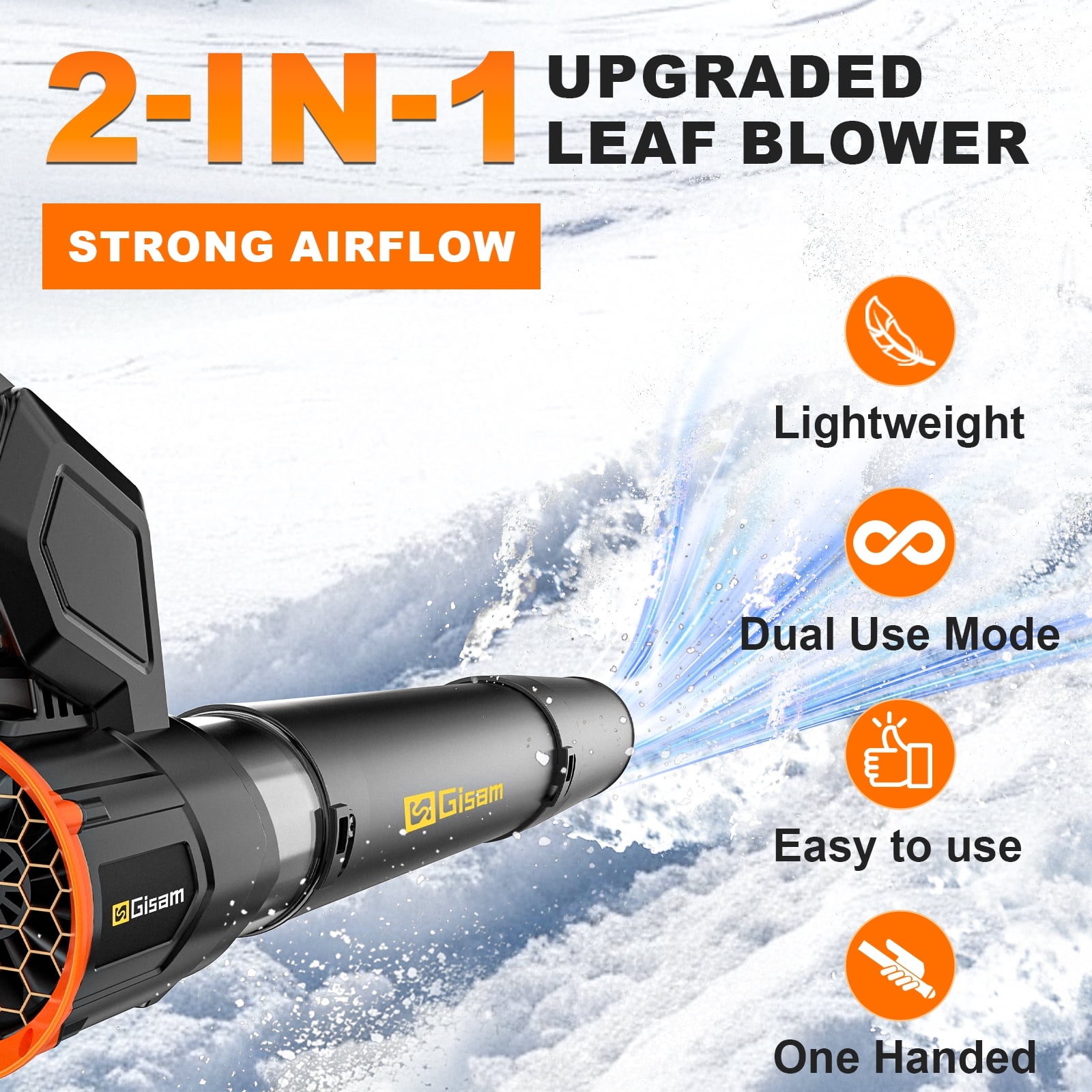 Gisam Rotatable Electric Brushless Cordless Leaf Blower 800000RPM 320CFM Handheld Leaf Blower with 2 X 6.0Ah Batteries for Patio Cleaning, Lawn Care, Blowing Leaves and Dust