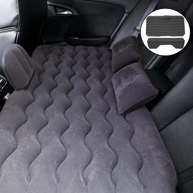 Colchón de aire inflable para automóvil, cama de aire SUV para asiento trasero con almohada, colchón de automóvil portátil para acampar, almohadilla para dormir en casa con bomba de Negro Macarena Colchón de aire