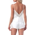 thumbnail image 3 of INSPIRE CHIC Women's Satin Pajamas Silky Soft V-Neck Lace Trim Lingerie Camisole Tops with Shorts Loungewear Set L White, 3 of 6