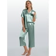 thumbnail image 6 of DAKIMOE Silk Satin Pajama Set for Women Capri Pajamas Short Sleeve Button Down Two Piece Pjs Sleepwear Soft Loungewear Nightwear, 6 of 8