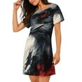 thumbnail image 2 of Gukieu Red Black Ink Style Bald Eagle Print Women's Nightgown, A-line Round Neck Short-sleeved Nightgown Pajamas Home Wear Suitable for Home and Outing, 2 of 6