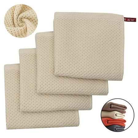 

Kitchen Dish Cloths for Washing Dishes 13.3 x13.3 Cotton Waffle Weave Dish Towels 4PCS Quick Drying Kitchen Rag Set for Cleaning Highly Absorbent washcloths Bar Mops Beige