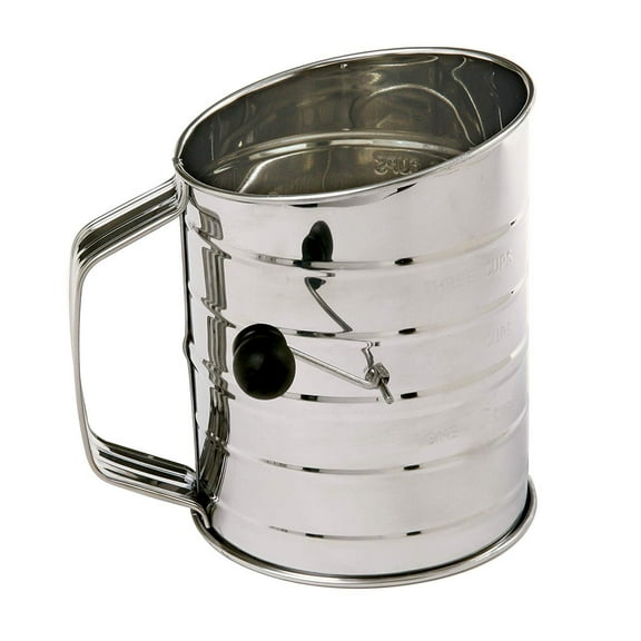 Norpro 3-Cup Stainless Steel Rotary Flour Sifter Hand Crank - 2 Wire Agitator - Silver