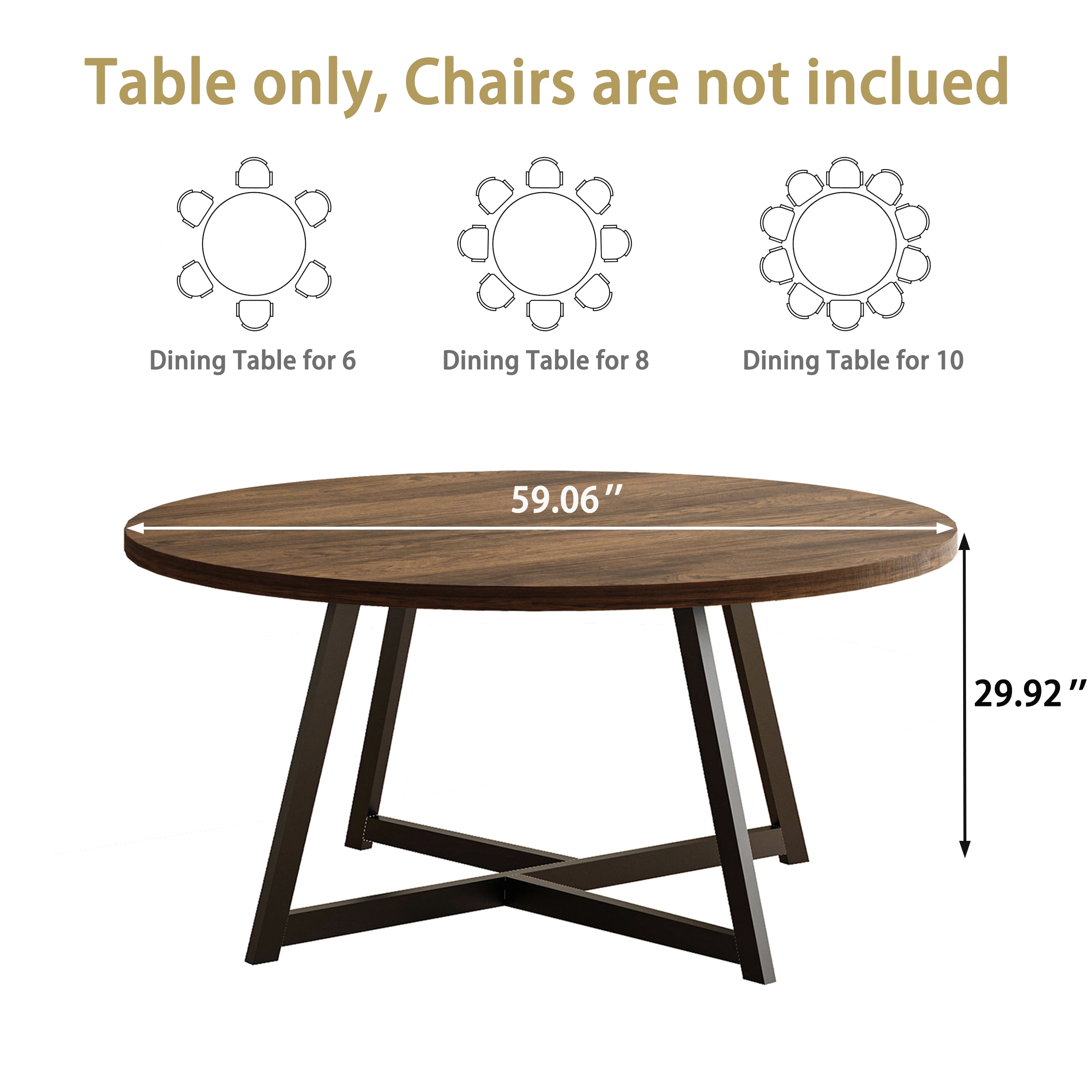 JassmiPkwy Round Dining Table for 4-8 People,Kitchen Dining Room Circle Dinner Pedestal Table,Space Saving Wood Kitchen & Dining Room Furniture (Brown, 59In)