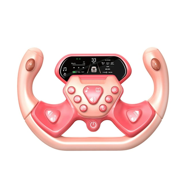 kids Musical Steering Wheel Toy, with 1880 Musics Early Education Toy Pretend Driving Toy 360 Degree Rotation Driver Fun Activity Roleplay , Rosado Hugo Volante Juguetes
