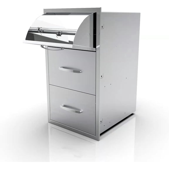 Outdoor Kitchen Stainless Steel Double Access Drawers with Paper Towel Holder Combo for Outdoor Kitchen Island or Grill Station（Overall Size: 17W x 30H x 21D Inch）