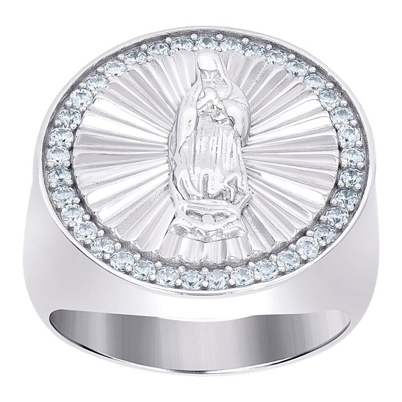 925 Sterling Silver Mens Cubic Zirconia Guadalupe Religious Ring 21.2x4.2mm Wide Size 9 Ring for Men
