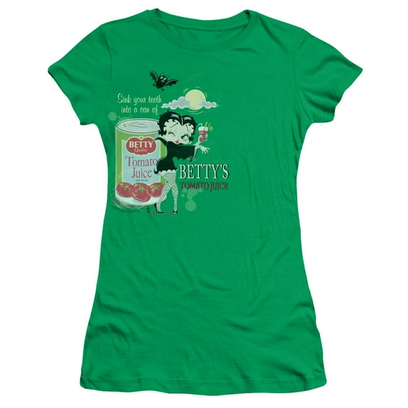 Betty Boop Vampire Tomato Juice S/S Junior Women's T-Shirt Sheer Kelly Green