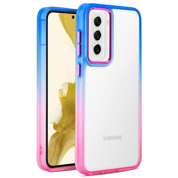 For Samsung Galaxy S24 Ultra Transparent Radiant Two Tone Gradient Colorful Frame Hybrid Rubber TPU Gummy Hard PC Slim Fit Cover ,Xpm Phone Case [ Blue/ Hot Pink ]