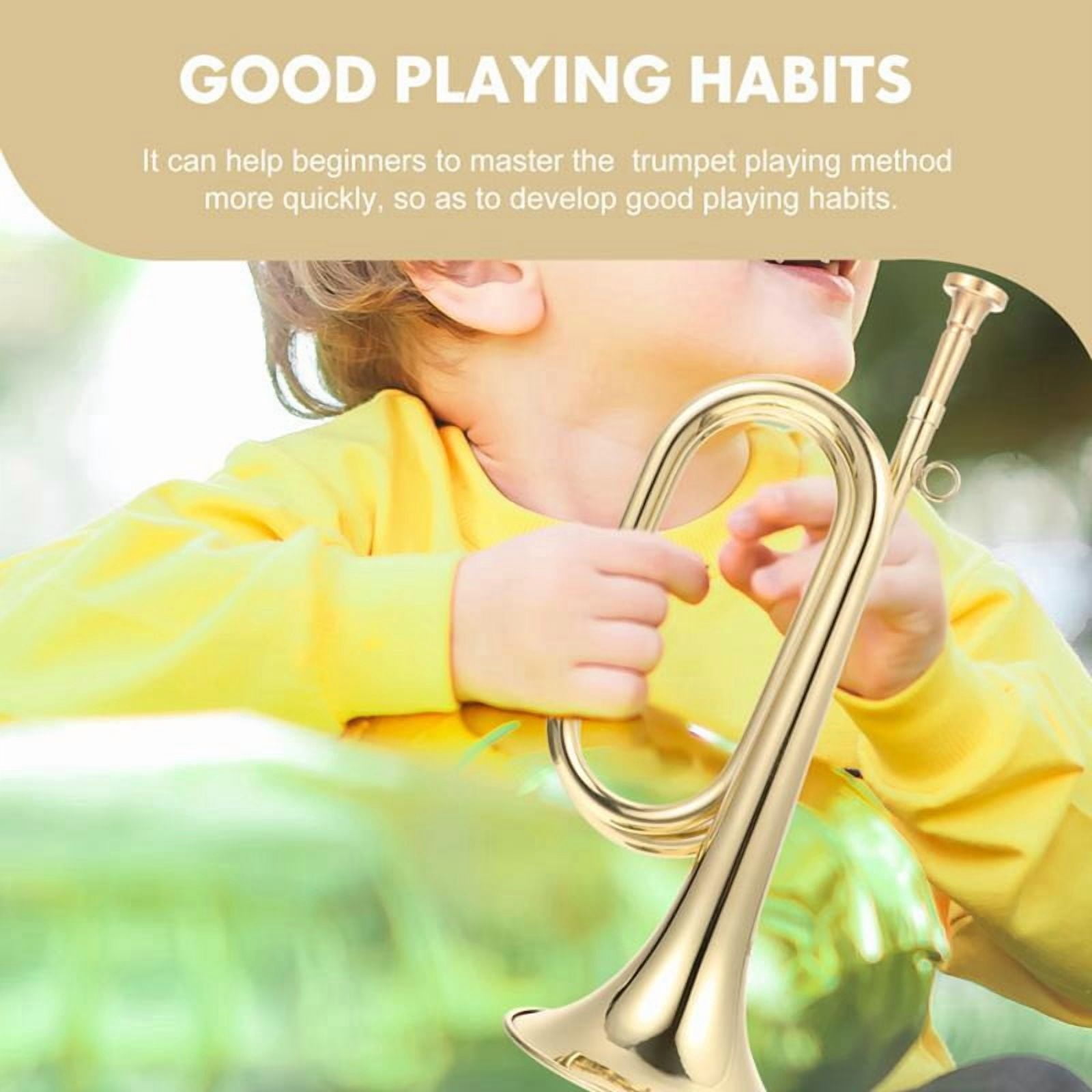 Small Trumpet Bugle Brass Golden Horn Simple Beginner Wind Instrument for School Band Child Student,1 x Trumpet Bugle 1 x Mouthpiece 1 x Storage Cloth Bag,Gold