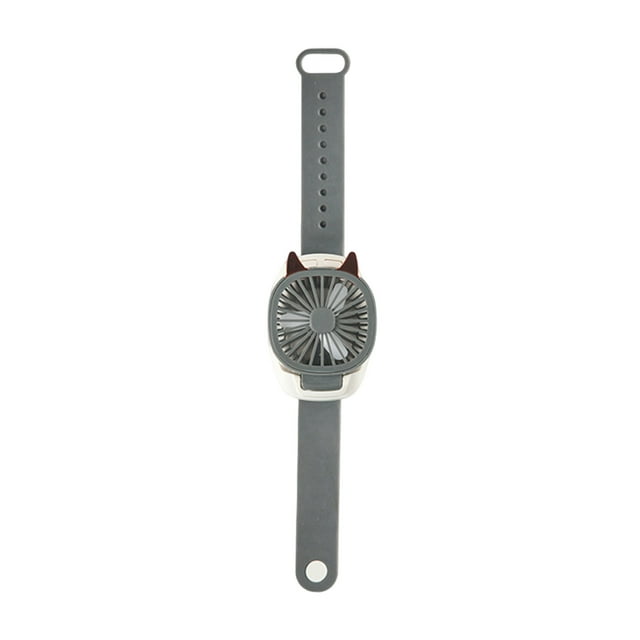 Mini USB Rechargeable Watch Fan with LED Light and Comfortable Wrist Strap Portable Strong Wind Cat Ear Design for Outdoor Use