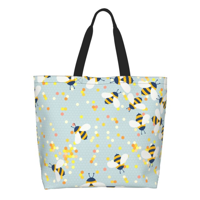 Fotbe Bees Bolsa Tote Estética de Lona con Estampado para Mujer - Bolsa Reutilizable de Hombro Casual para Vacaciones, Compras, Trabajo y Gimnasio