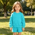 thumbnail image 5 of Kids Boys Girls 2 Piece Fleece Outfit Set 12 18 24 Months 2T 3T 4T 5T 6T Solid Color Long Sleeve Crewneck Sweatshirt & Elastic Waist Shorts Warm Lined Casual Tracksuit Green Size 13-14 Years, 5 of 8