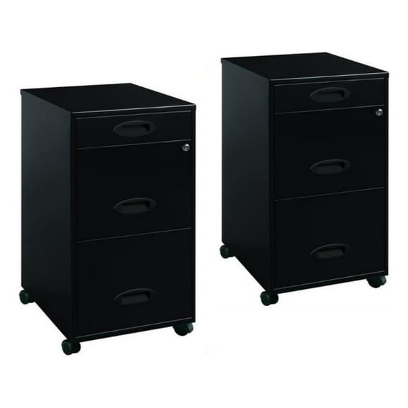 (Set of 2) Mobile 3 Drawer File Cabinet in Black