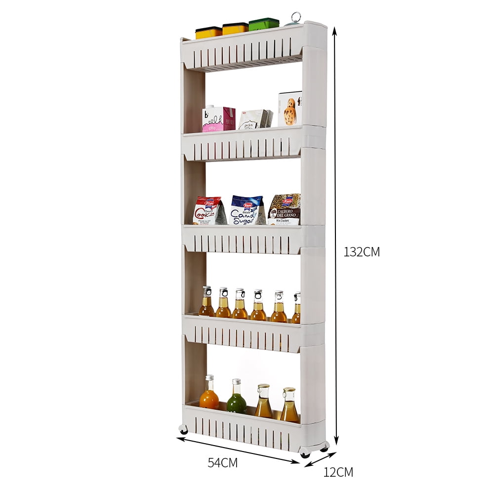 5 Tier Slim Slide Out Storage Tower with Wheels, Pull Out Pantry Shelves Cart for Kitchen