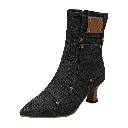 

ZMHEGW Womens Boots Western Cowboy Boots Pure Colour Pointed Toe High Heel Wineglass Heel Short Mid Comfort Large Size Ankle Booties Short Boots Shoes