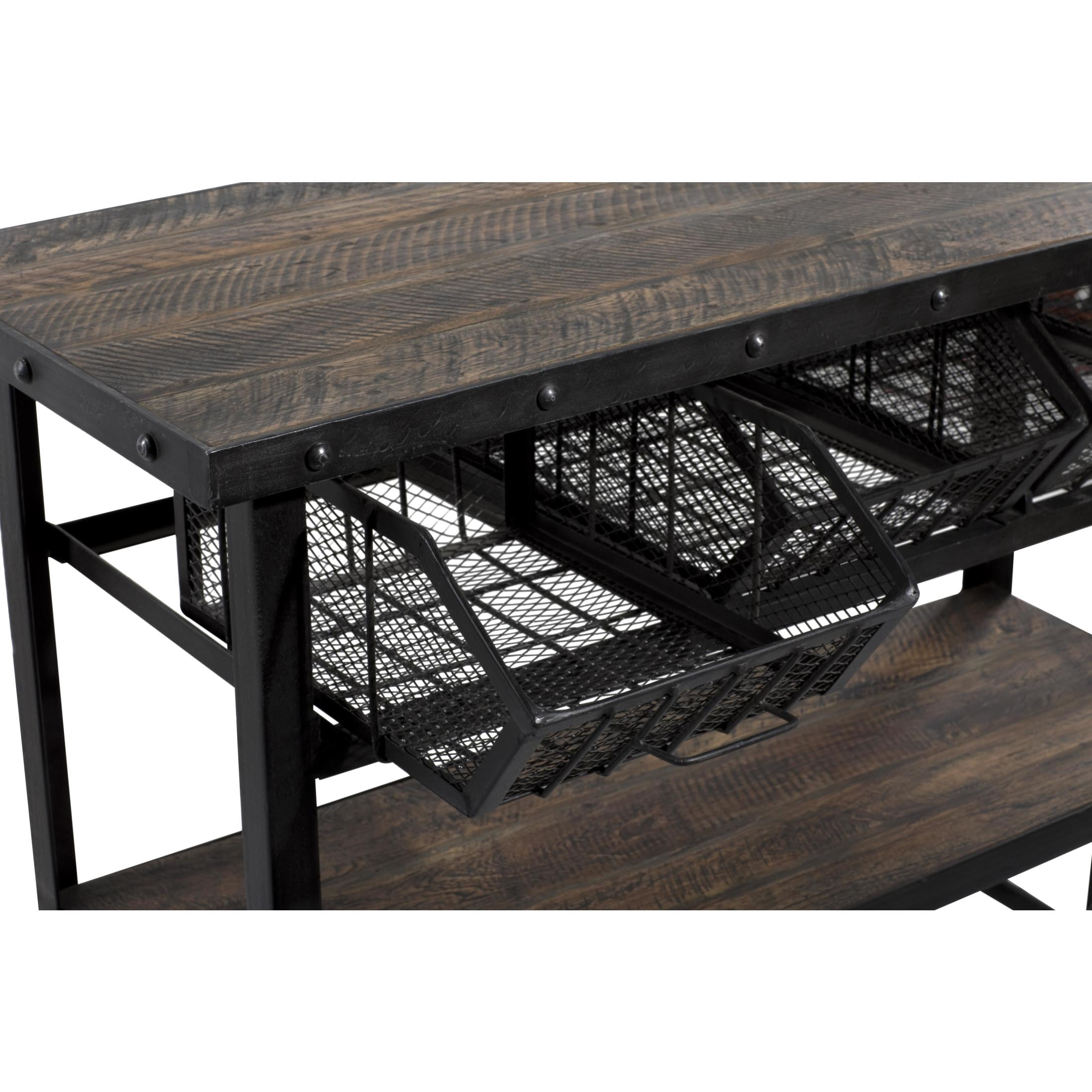 DecMode 48" x 36" Black Metal Industrial Rolling Cart 3 Basket Drawer Console Table, 1-Piece