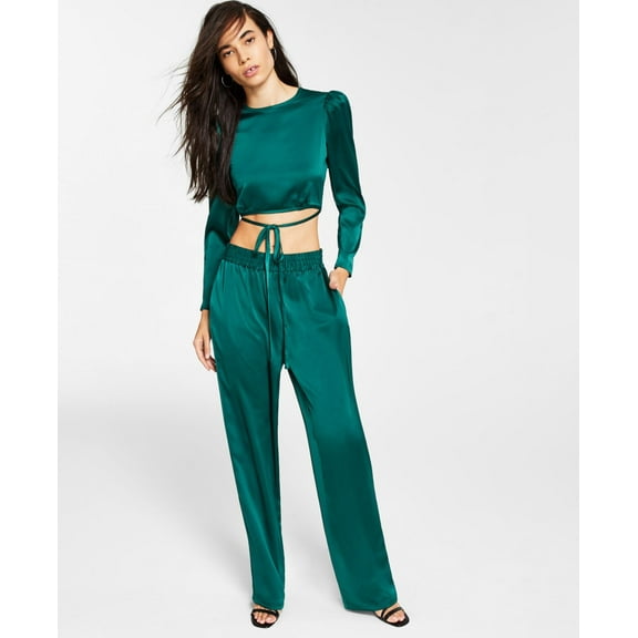 Leyden Womens Smocked-Waist Pull-on Pants, Green, Medium