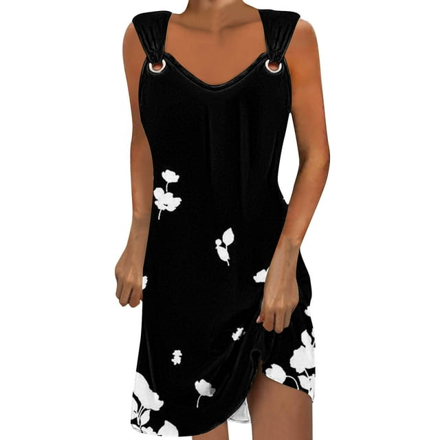 Penkiiy Été Dresses for Women 2024 Décontracté Mince Ample Couleur Unie Col Rond Tempérament Élégant Licou Dresses Multicolore