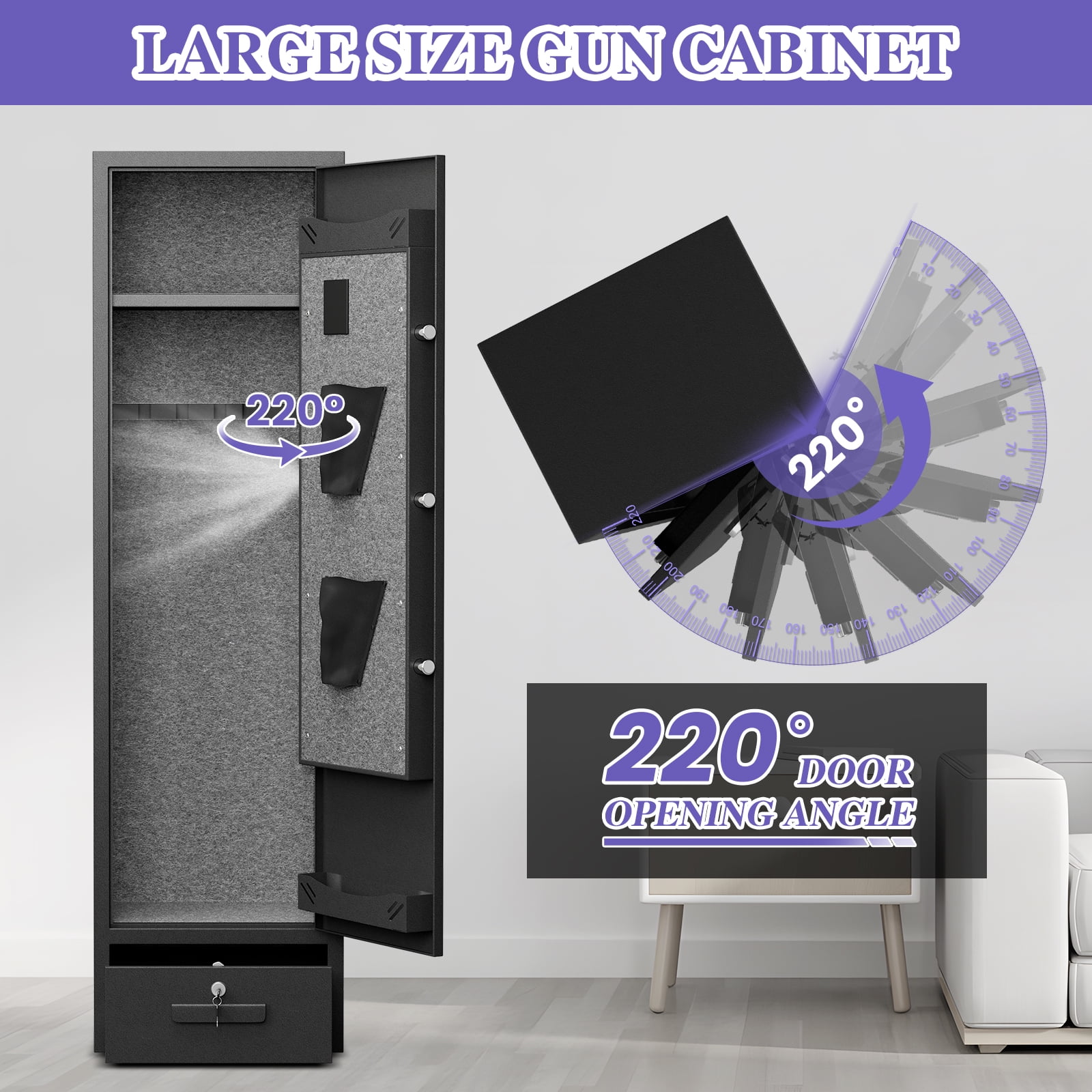 6-8 Gun Safe For Domestic Rifles And Pistols Gun Cabinet,With Backlit Keyboard And Dual Led Lights, Pockets And Removable Shelves
