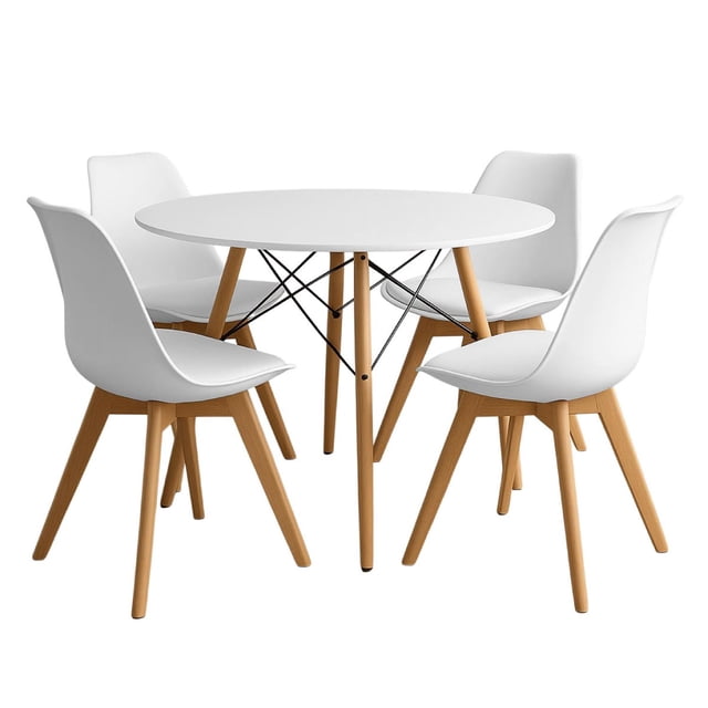 Set Comedor Mesa Redonda 80cm + 4 Sillas Tulip Madera blanco
