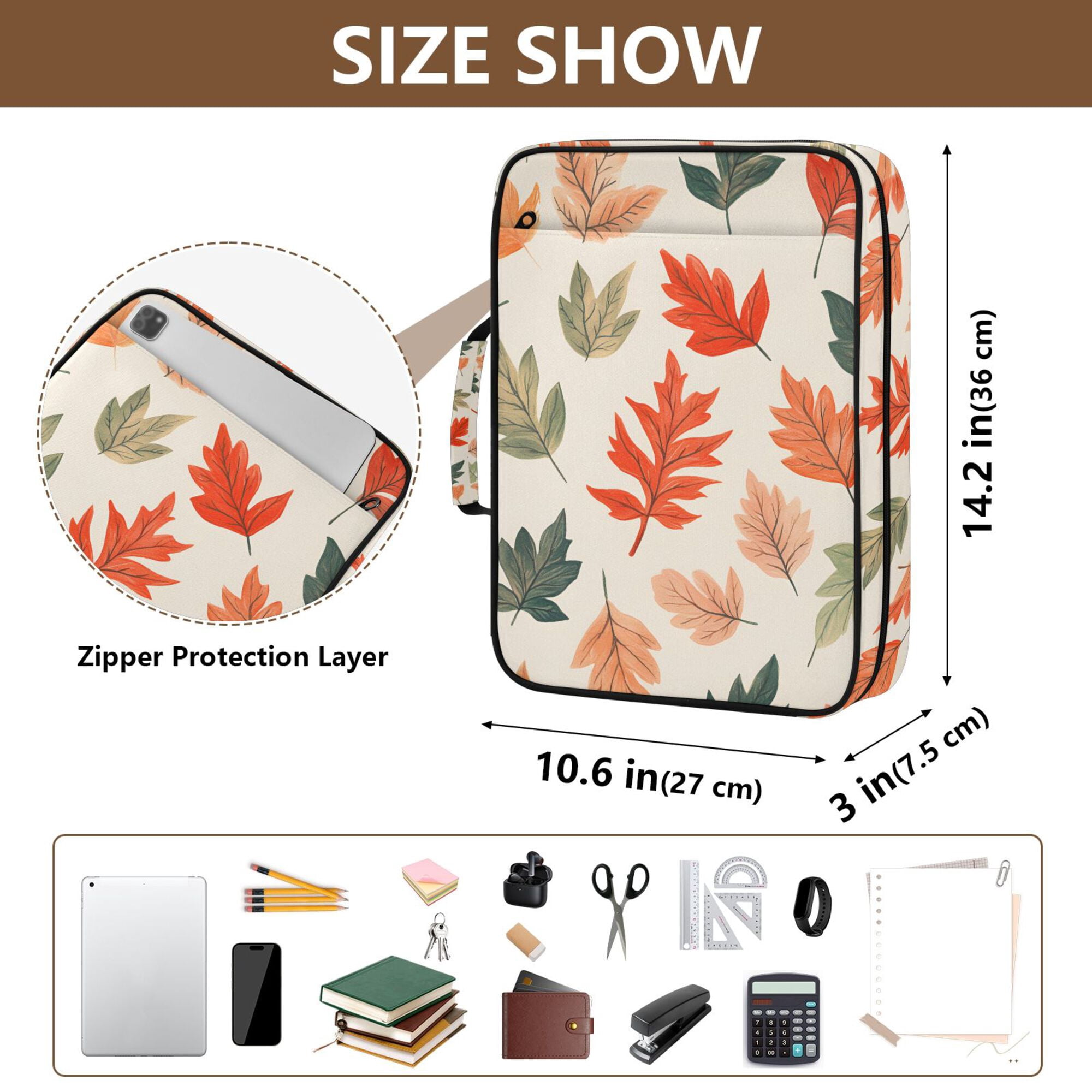 FORMRS Accordion File Folder A4 Size 7-Pocket Expanding Document Organizer Bag with 3 Ring Binder, Red Autumn Leaves