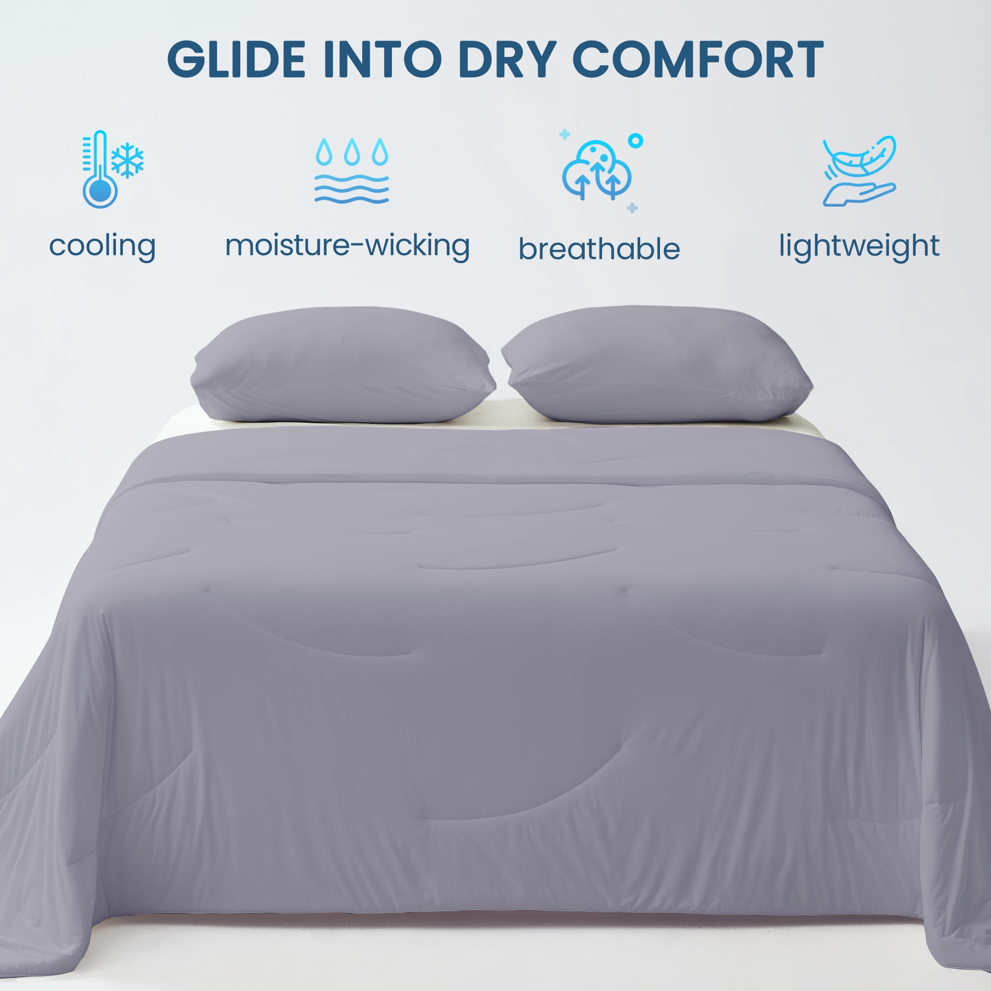 HOMTEC Cooling Comforter Twin/Twin XL Size, Q-MAX＞0.4 Cool Tech Blanket for Hot Sleeper, Lightweight Silky Smooth Bed Comforter, Gray
