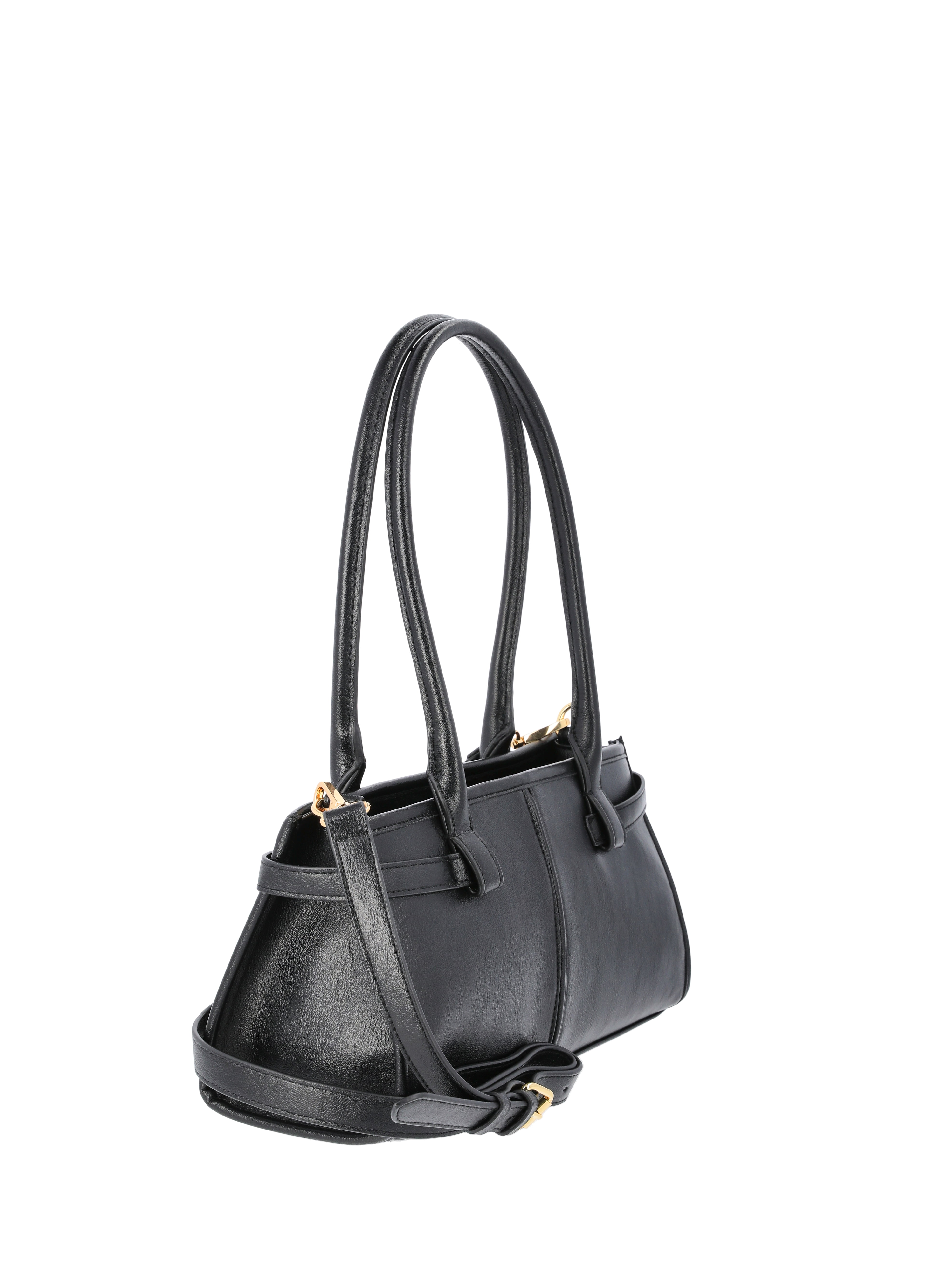 Time & Tru Women's Faux Leather Gwyn Shoulder Bag, Black
